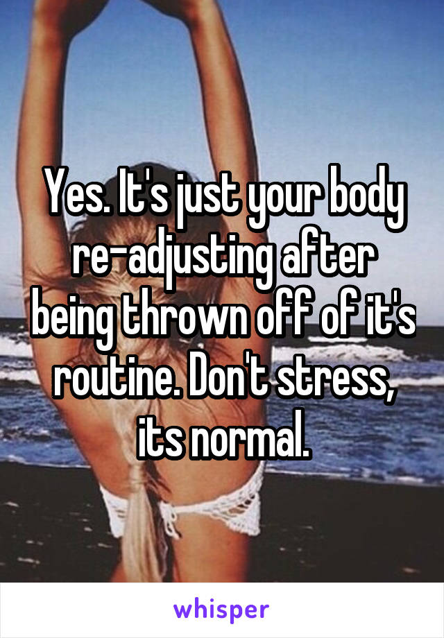 Yes. It's just your body re-adjusting after being thrown off of it's routine. Don't stress, its normal.