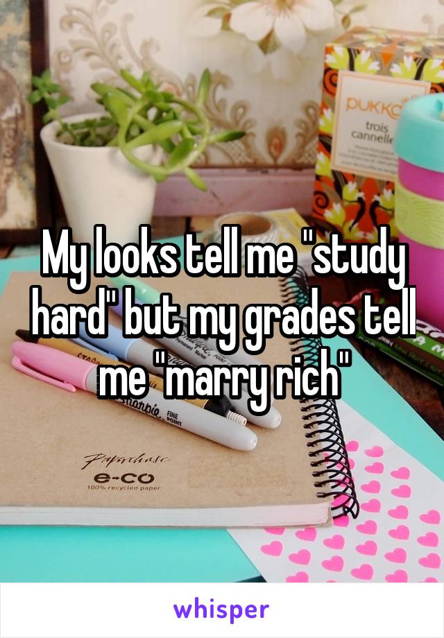 My looks tell me "study hard" but my grades tell me "marry rich"