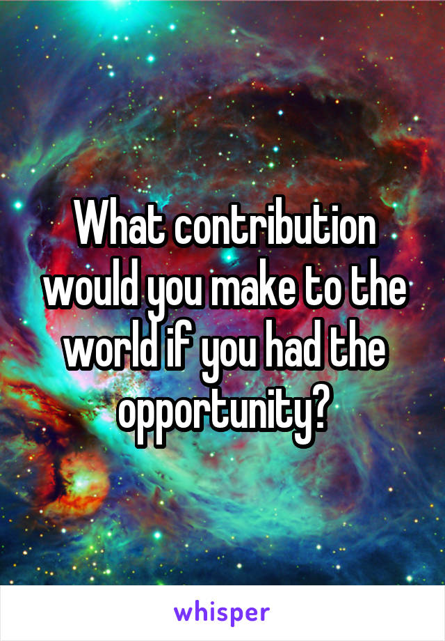 What contribution would you make to the world if you had the opportunity?