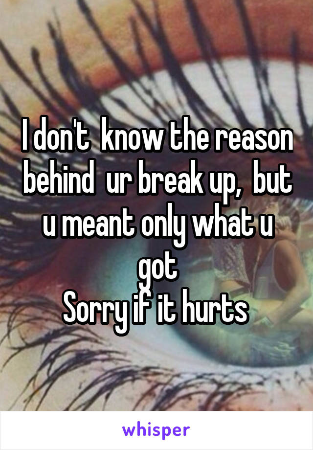 I don't  know the reason behind  ur break up,  but u meant only what u got
Sorry if it hurts 