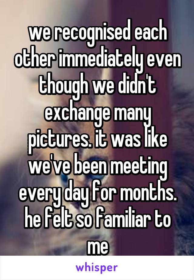 we recognised each other immediately even though we didn't exchange many pictures. it was like we've been meeting every day for months. he felt so familiar to me
