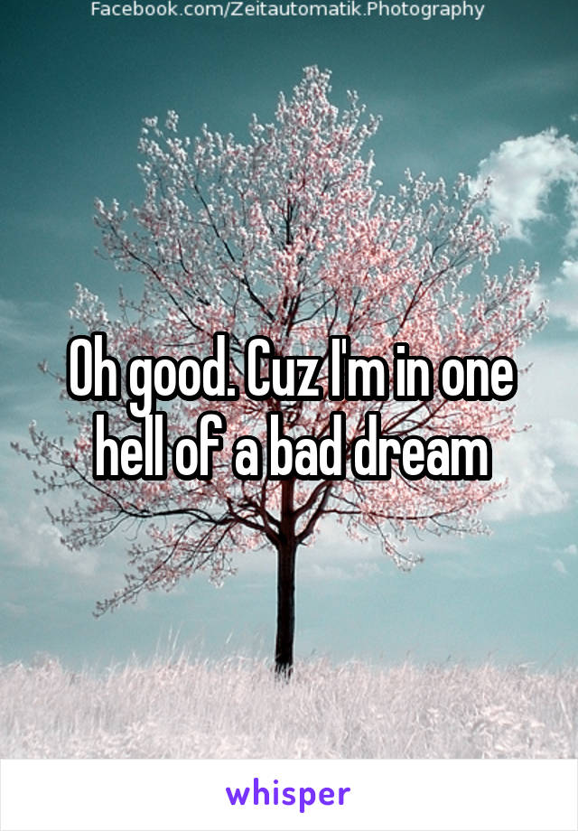 Oh good. Cuz I'm in one hell of a bad dream