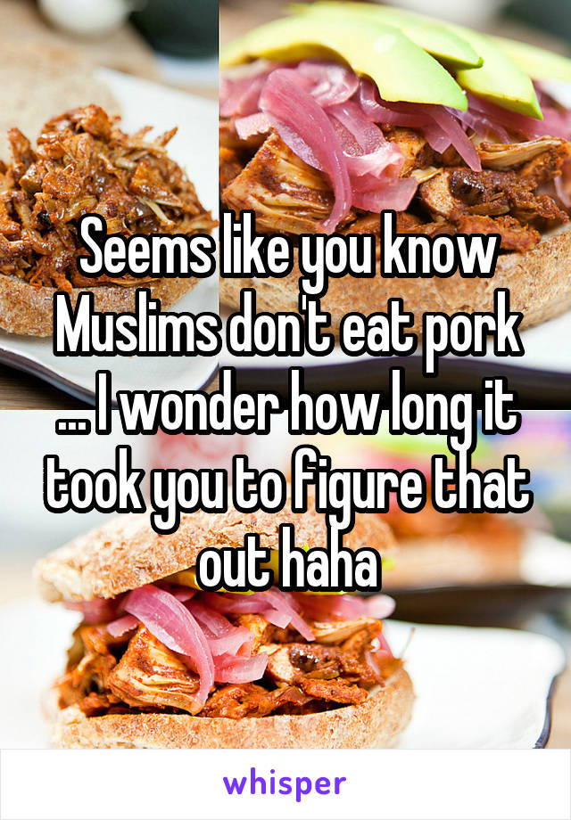 Seems like you know Muslims don't eat pork ... I wonder how long it took you to figure that out haha