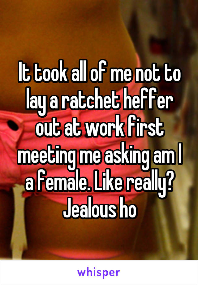 It took all of me not to lay a ratchet heffer out at work first meeting me asking am I a female. Like really? Jealous ho