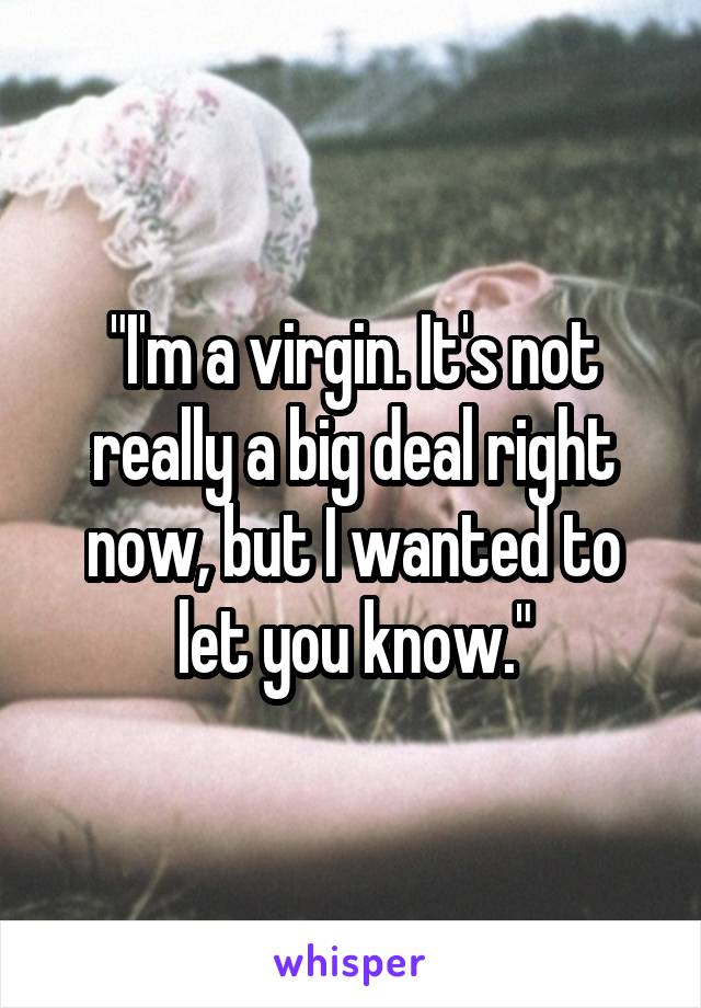 "I'm a virgin. It's not really a big deal right now, but I wanted to let you know."