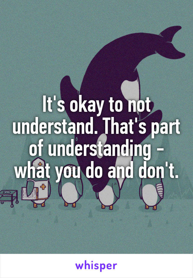 It's okay to not understand. That's part of understanding - what you do and don't.