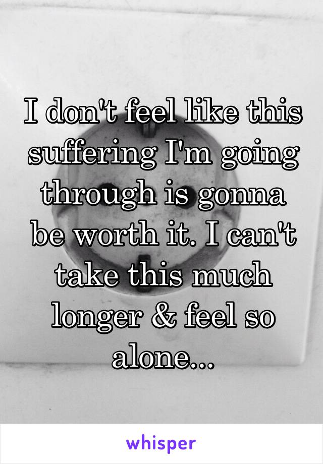 I don't feel like this suffering I'm going through is gonna be worth it. I can't take this much longer & feel so alone...