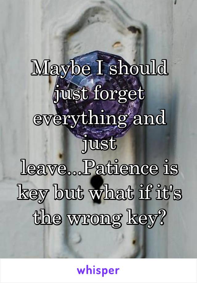 Maybe I should just forget everything and just leave...Patience is key but what if it's the wrong key?