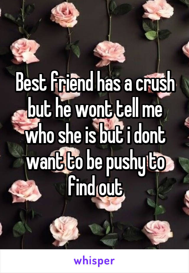 Best friend has a crush but he wont tell me who she is but i dont want to be pushy to find out