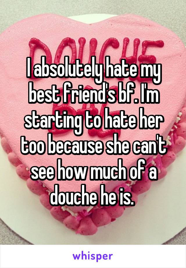 I absolutely hate my best friend's bf. I'm starting to hate her too because she can't see how much of a douche he is. 