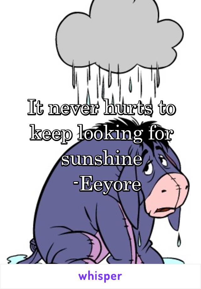 It never hurts to keep looking for sunshine
  -Eeyore