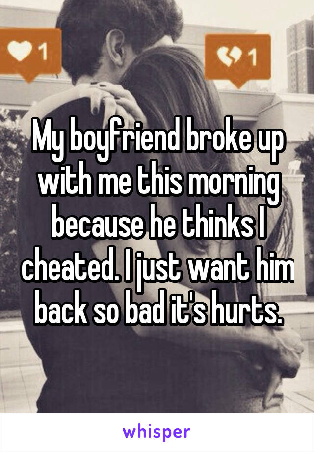 My boyfriend broke up with me this morning because he thinks I cheated. I just want him back so bad it's hurts.