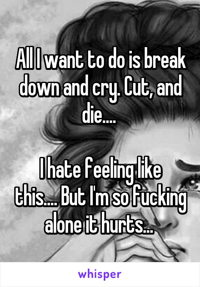 All I want to do is break down and cry. Cut, and die.... 

I hate feeling like this.... But I'm so fucking alone it hurts... 