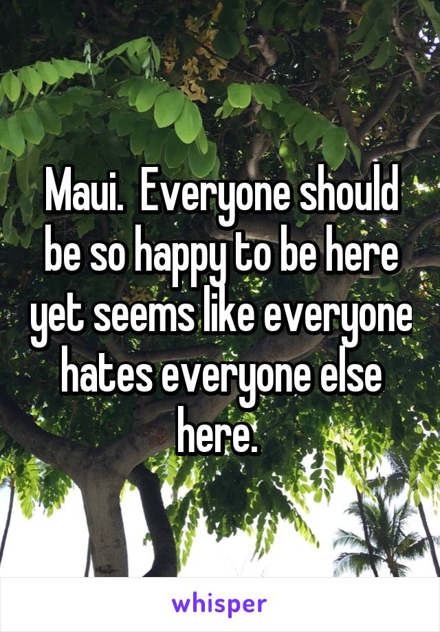 Maui.  Everyone should be so happy to be here yet seems like everyone hates everyone else here. 