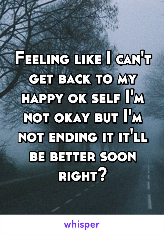 Feeling like I can't get back to my happy ok self I'm not okay but I'm not ending it it'll be better soon right?