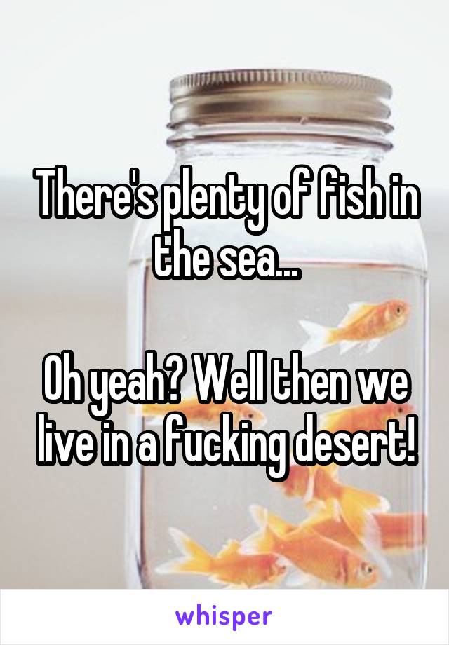 There's plenty of fish in the sea...

Oh yeah? Well then we live in a fucking desert!