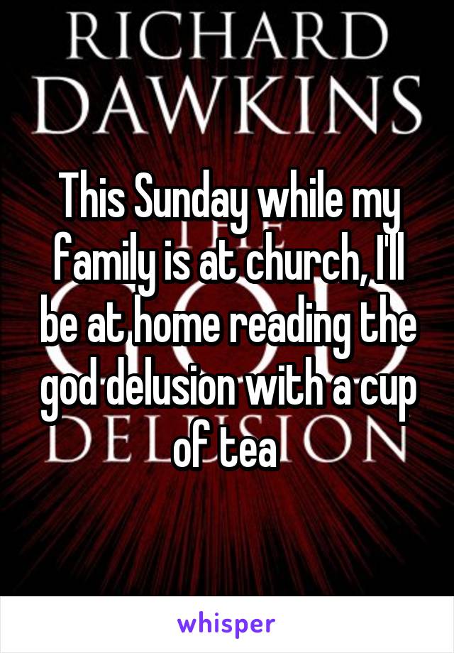 This Sunday while my family is at church, I'll be at home reading the god delusion with a cup of tea 