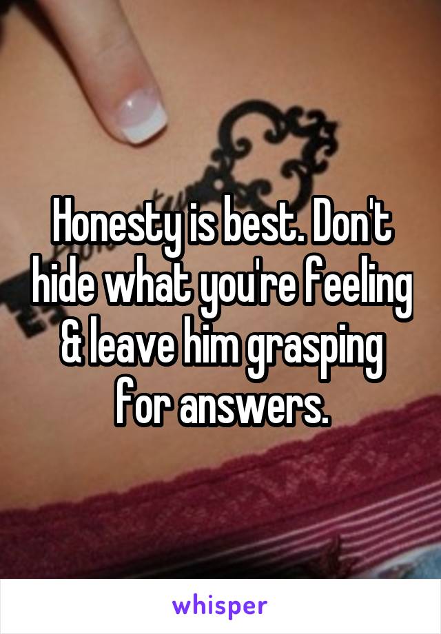 Honesty is best. Don't hide what you're feeling & leave him grasping for answers.