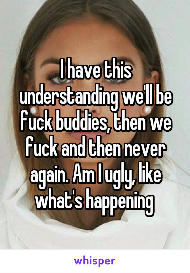 I have this understanding we'll be fuck buddies, then we fuck and then never again. Am I ugly, like what's happening 