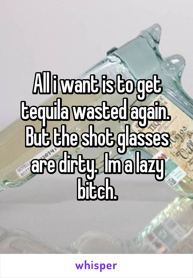 All i want is to get tequila wasted again.  But the shot glasses are dirty.  Im a lazy bitch.