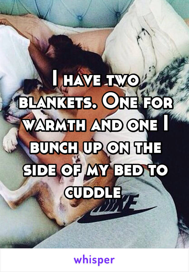 I have two blankets. One for warmth and one I bunch up on the side of my bed to cuddle 