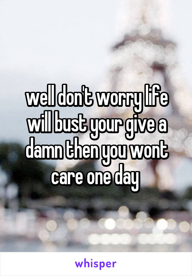 well don't worry life will bust your give a damn then you wont care one day 