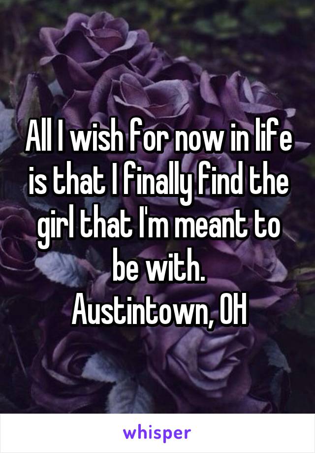 All I wish for now in life is that I finally find the girl that I'm meant to be with.
Austintown, OH