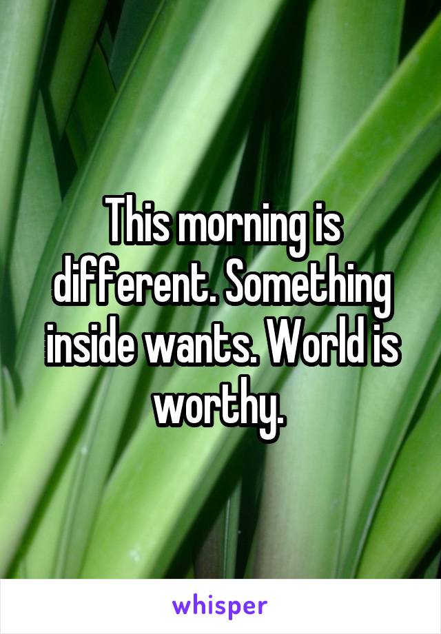 This morning is different. Something inside wants. World is worthy. 