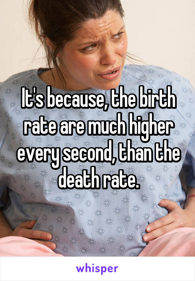 It's because, the birth rate are much higher every second, than the death rate.