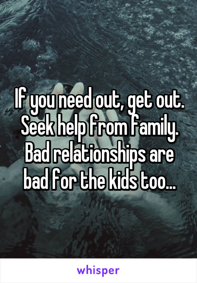 If you need out, get out. Seek help from family. Bad relationships are bad for the kids too...