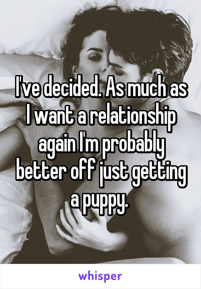 I've decided. As much as I want a relationship again I'm probably better off just getting a puppy. 