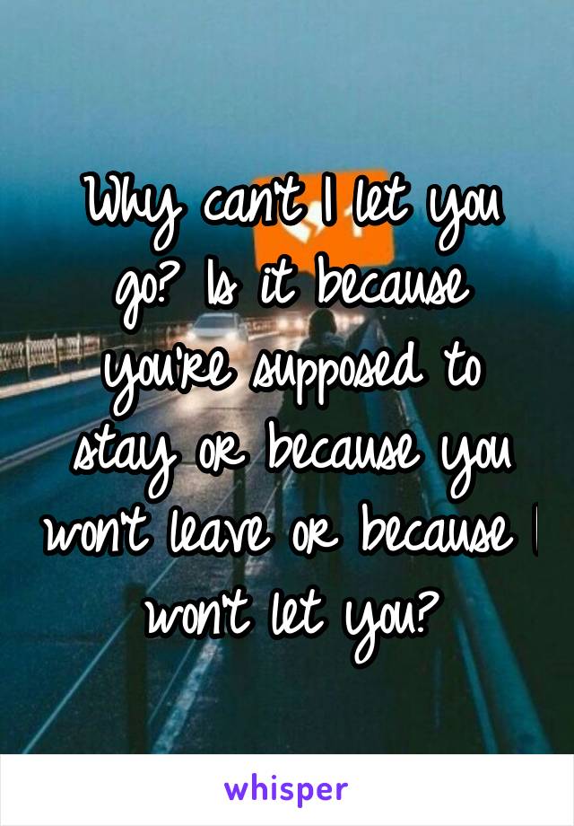 Why can't I let you go? Is it because you're supposed to stay or because you won't leave or because I won't let you?