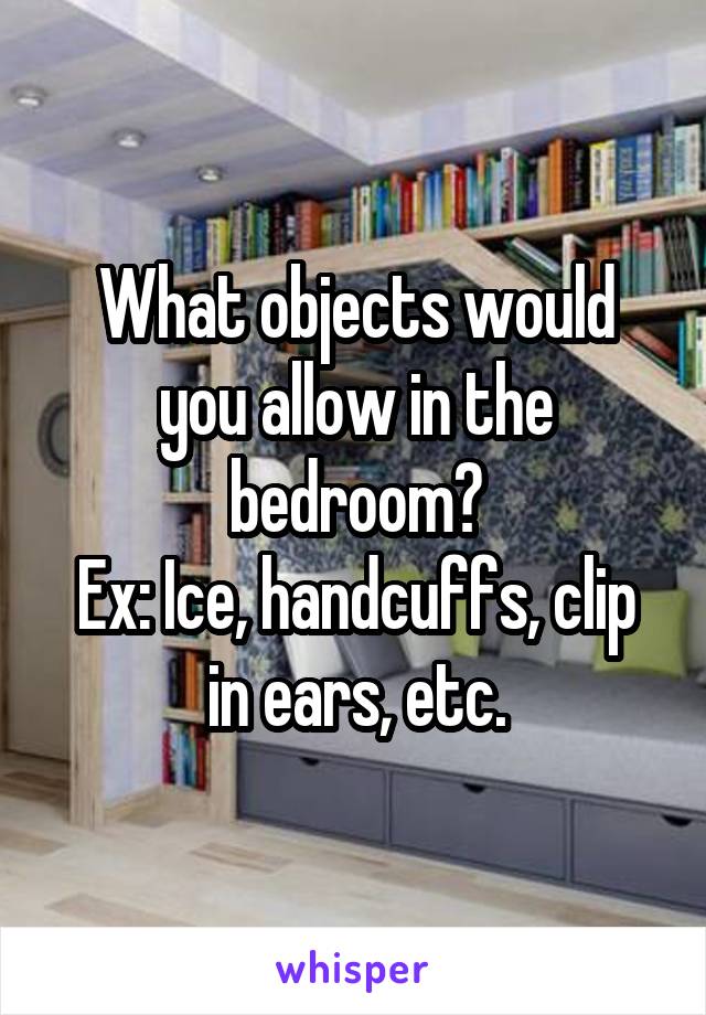 What objects would you allow in the bedroom?
Ex: Ice, handcuffs, clip in ears, etc.