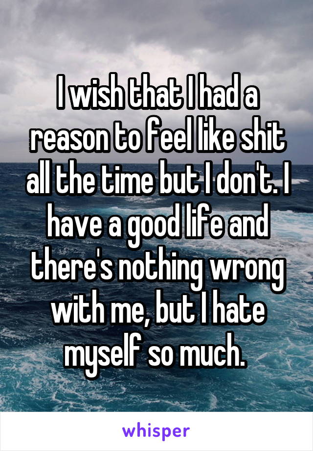 I wish that I had a reason to feel like shit all the time but I don't. I have a good life and there's nothing wrong with me, but I hate myself so much. 