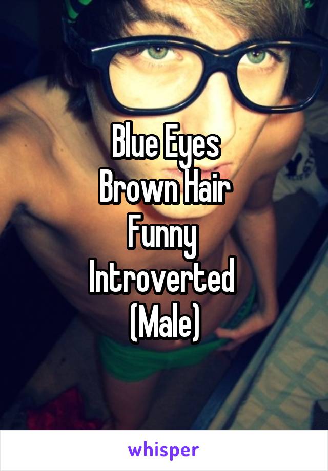 Blue Eyes
Brown Hair
Funny 
Introverted 
(Male)