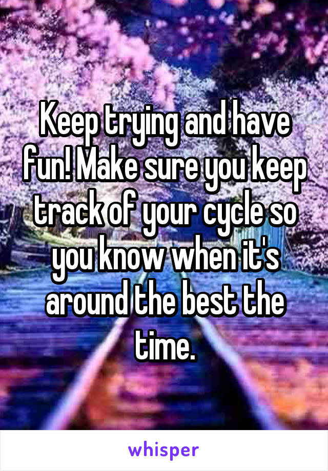 Keep trying and have fun! Make sure you keep track of your cycle so you know when it's around the best the time.