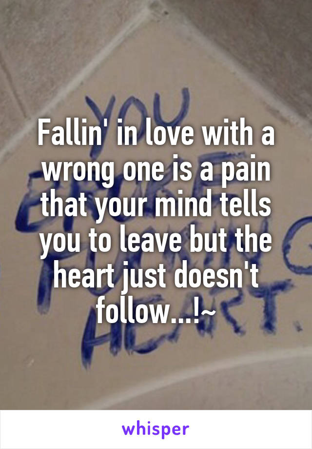 Fallin' in love with a wrong one is a pain that your mind tells you to leave but the heart just doesn't follow...!~