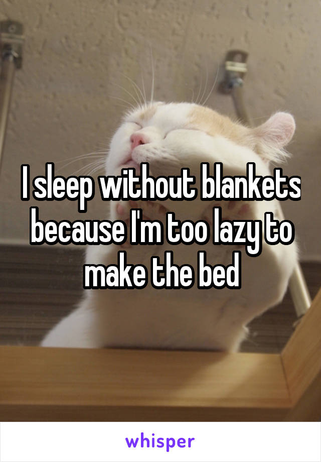 I sleep without blankets because I'm too lazy to make the bed