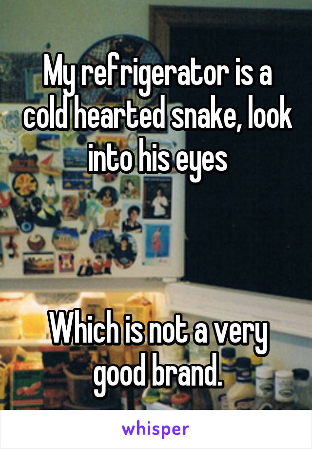 My refrigerator is a cold hearted snake, look into his eyes



Which is not a very good brand.