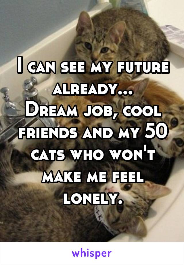 I can see my future already...
Dream job, cool friends and my 50 cats who won't make me feel lonely.