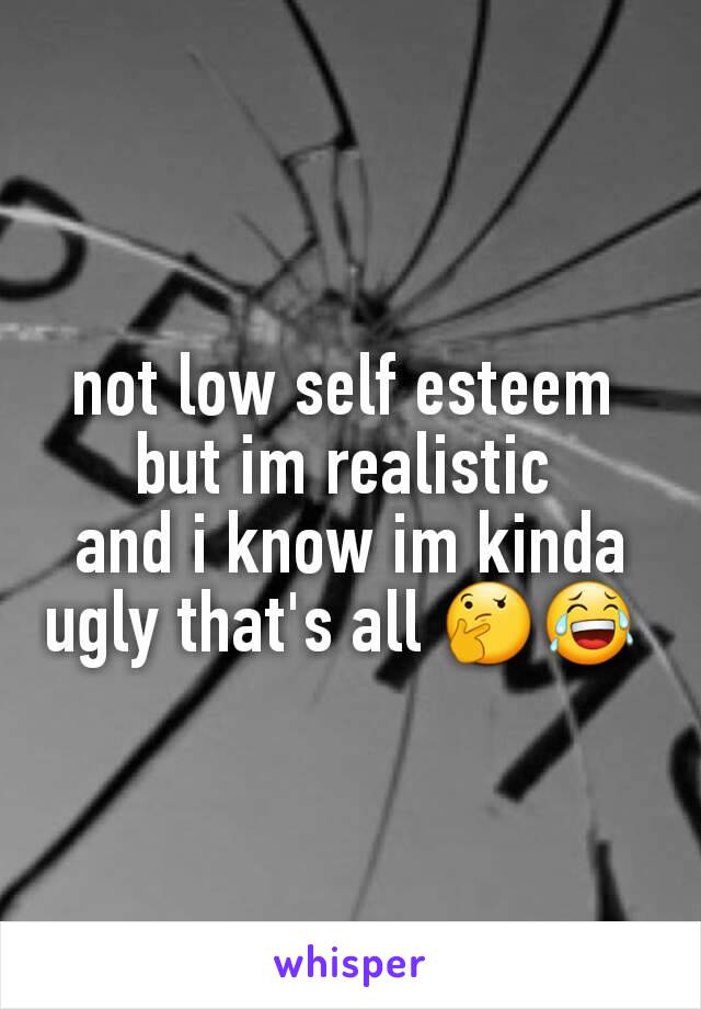 not low self esteem 
but im realistic 
and i know im kinda ugly that's all 🤔😂 