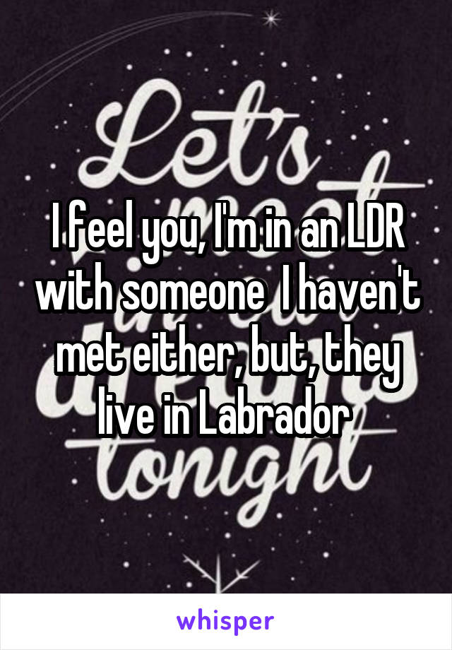 I feel you, I'm in an LDR with someone  I haven't met either, but, they live in Labrador 