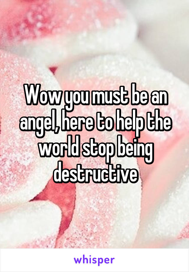 Wow you must be an angel, here to help the world stop being destructive