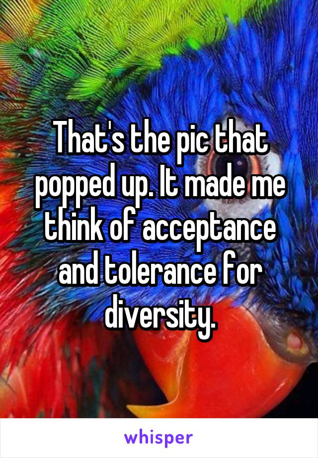 That's the pic that popped up. It made me think of acceptance and tolerance for diversity.