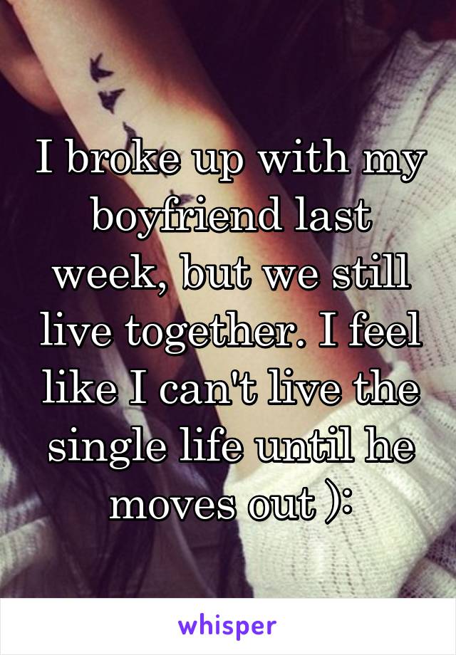 I broke up with my boyfriend last week, but we still live together. I feel like I can't live the single life until he moves out ):