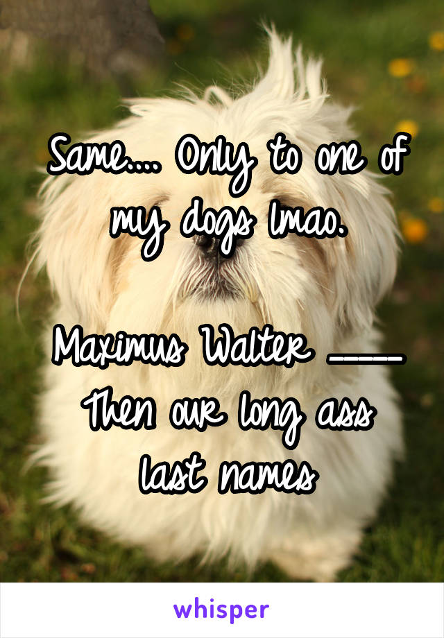 Same.... Only to one of my dogs lmao.

Maximus Walter _____
Then our long ass last names