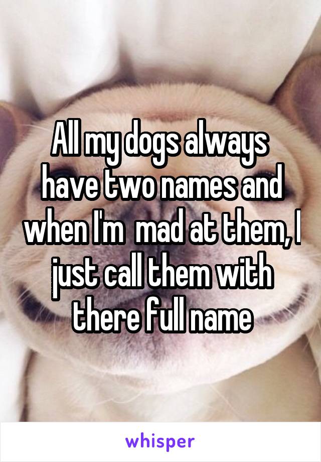 All my dogs always  have two names and when I'm  mad at them, I just call them with there full name