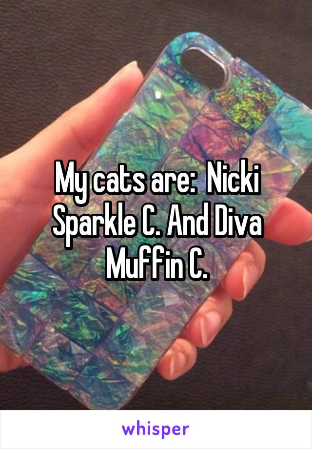My cats are:  Nicki Sparkle C. And Diva Muffin C.