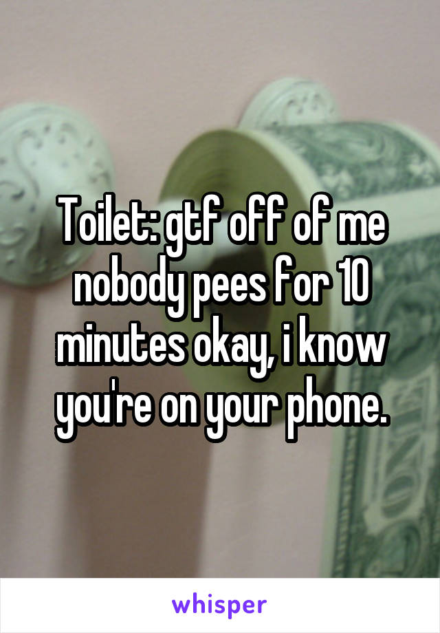 Toilet: gtf off of me nobody pees for 10 minutes okay, i know you're on your phone.