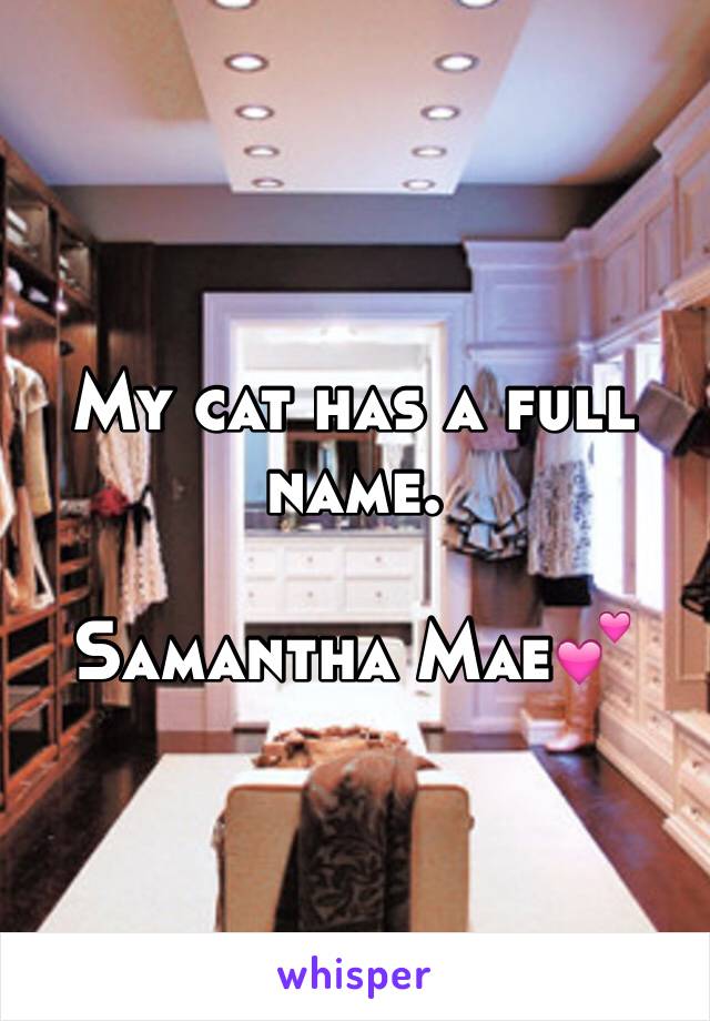 My cat has a full name.

Samantha Mae💕
